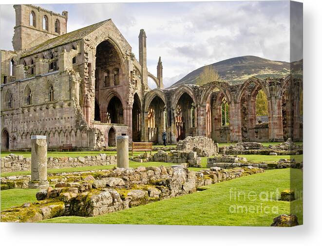 Melrose Abbey Canvas Print featuring the photograph Ruins. Melrose Abbey. by Elena Perelman
