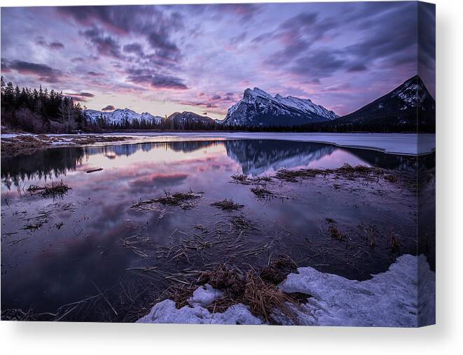 Alberta Canvas Print featuring the photograph Rundle Mountain Skies by Celine Pollard