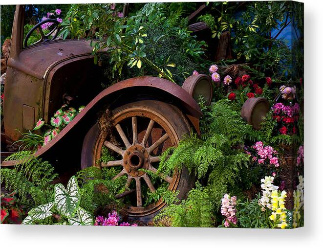 Rusty Truck Canvas Print featuring the photograph Rusty truck in the garden by Garry Gay