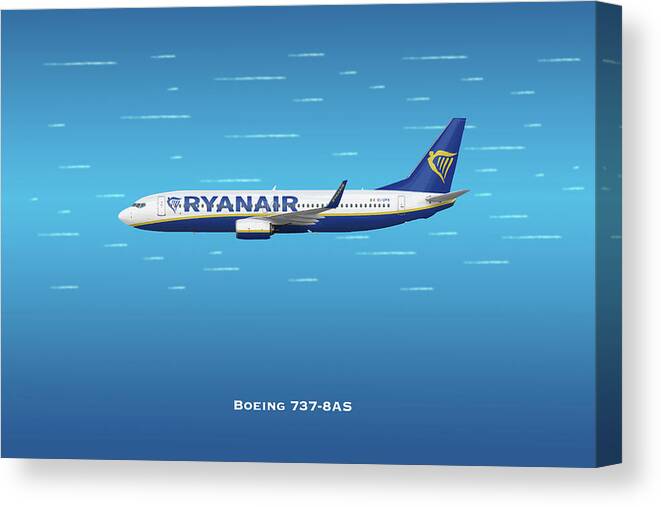 Boeing Canvas Print featuring the digital art Ryan Air Boeing 737 by Airpower Art