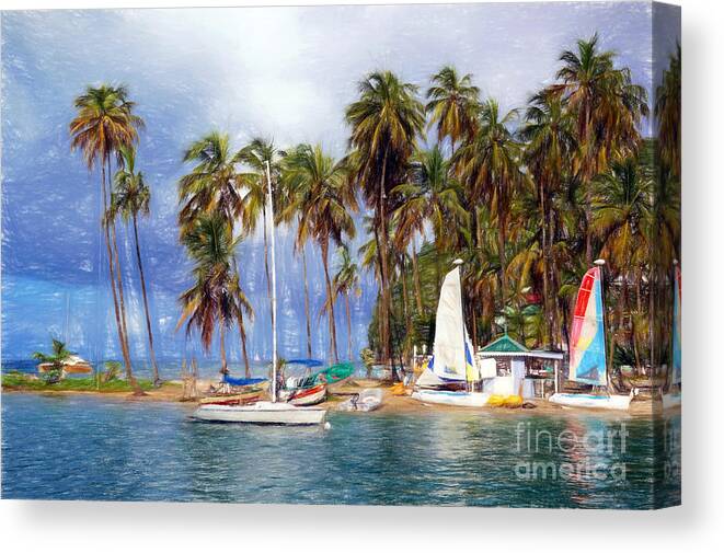 Caribbean Canvas Print featuring the photograph Sails and Palms by Sue Melvin