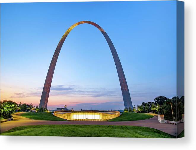 Gateway Arch Prints Canvas Print featuring the photograph Saint Louis Gateway Arch National Park at Twilight by Gregory Ballos