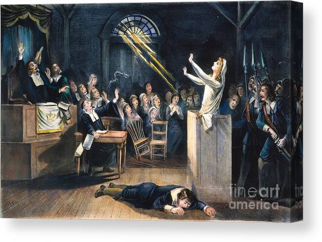 1692 Canvas Print featuring the drawing Salem Witch Trial, 1692 by Granger