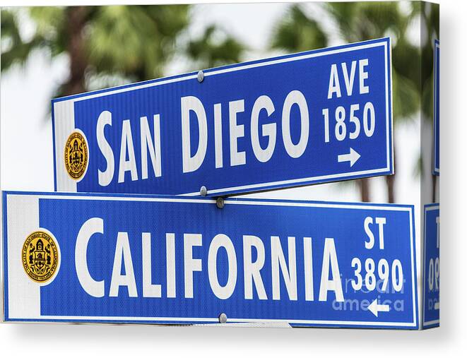 California St Canvas Print featuring the photograph San Diego and California Street Sign by David Levin