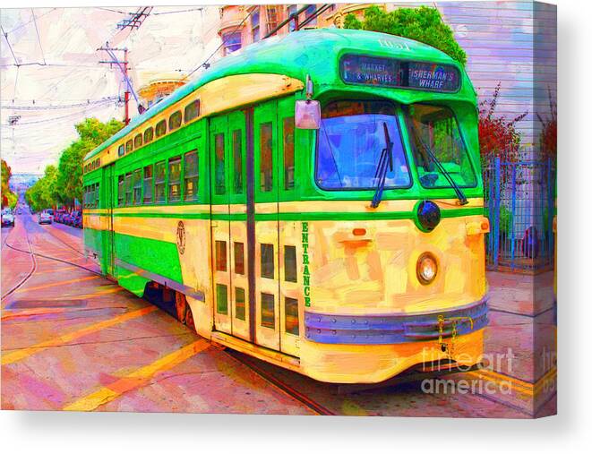 Wingsdomain Canvas Print featuring the photograph San Francisco F-Line Trolley by Wingsdomain Art and Photography