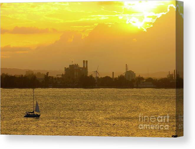 San Juan Canvas Print featuring the photograph San Juan Harbor Sunset by Alice Terrill