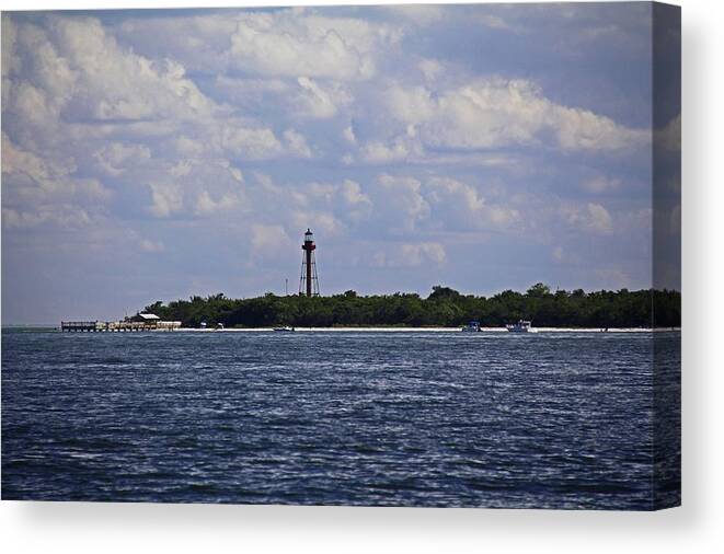 Lighthouse Canvas Print featuring the photograph Sanibel Lighthouse at Christmas by Michiale Schneider