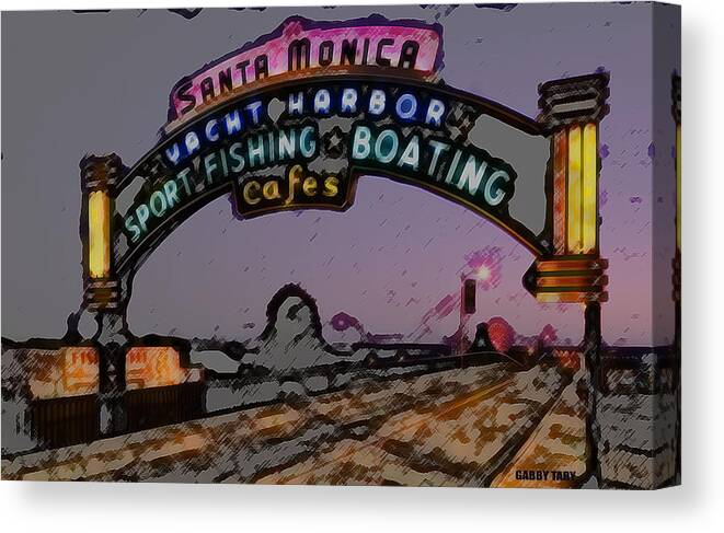 Santa Monica Pier Canvas Print featuring the digital art Santa Monica Pier by Gabby Tary