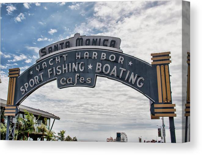 Kristia Adams Canvas Print featuring the photograph Santa Monica Pier Sign by Kristia Adams