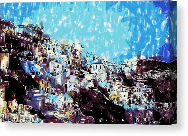 Landscape Canvas Print featuring the drawing Santorini island by Dean Wittle