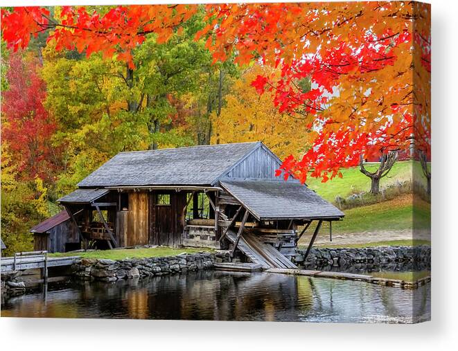 Landscape Canvas Print featuring the photograph Sawmill Reflection, Autumn in New Hampshire by Betty Denise