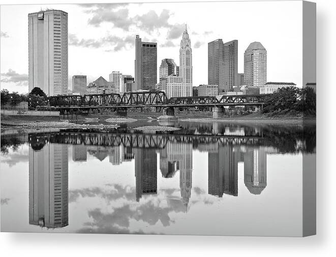 Columbus Canvas Print featuring the photograph Scarlet and Columbus Gray by Frozen in Time Fine Art Photography