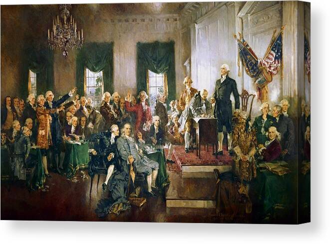 Scene At The Signing Of The Constitution Of The United States Is A Famous Oil-on-canvas Painting Canvas Print featuring the painting Scene at the Signing of the Constitution by Howard Chandler Christy