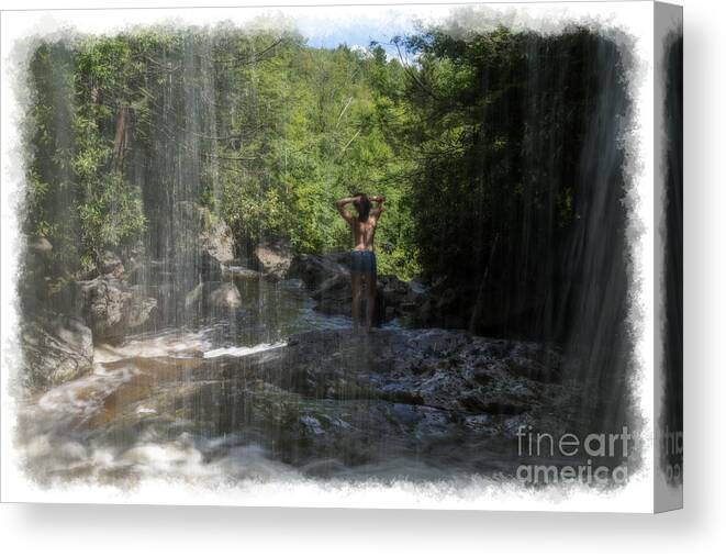 Emily Gardner Canvas Print featuring the photograph Scene from under the waterfall by Dan Friend