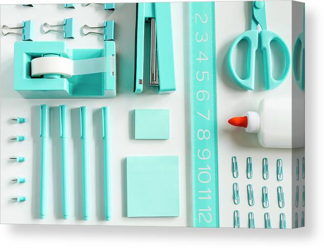 Accessories Canvas Print featuring the photograph School Supplies in Blue by Teri Virbickis