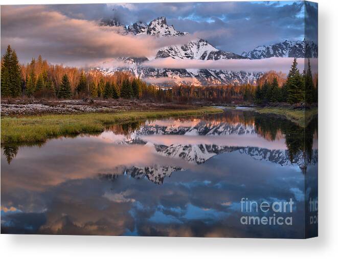 Teton Canvas Print featuring the photograph Schwabacher Spring Sunrise Scene by Adam Jewell