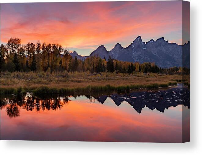 Grand Teton National Park Canvas Print featuring the photograph Schwabacher Sunset 2 by D Robert Franz