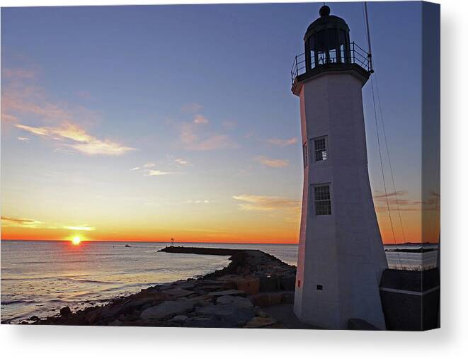 Scituate Canvas Print featuring the photograph Scituate Lighthouse Scituate Massachusetts South Shore Sun Rising by Toby McGuire