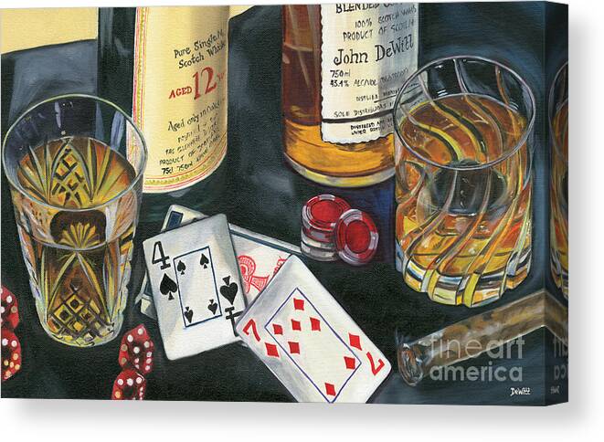 Scotch Canvas Print featuring the painting Scotch cigars and cards by Debbie DeWitt