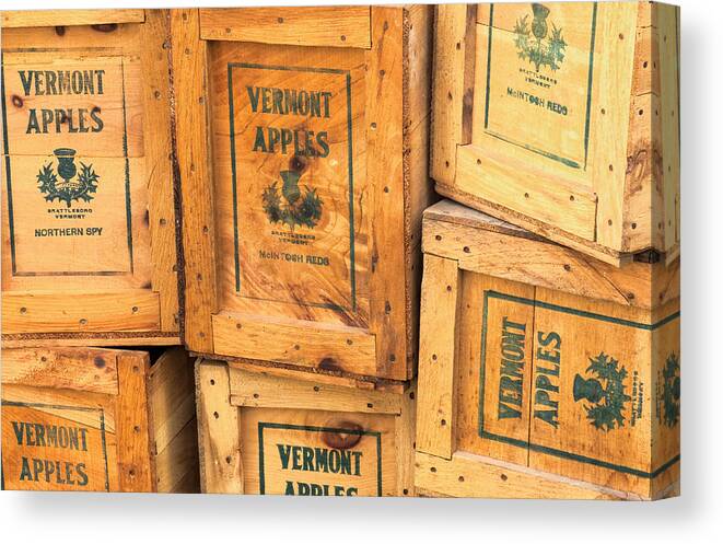 Scott Farm Vermont Canvas Print featuring the photograph Scott Farm Apple Boxes by Tom Singleton