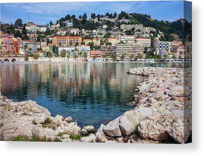 Menton Canvas Print featuring the photograph Sea Bay in Menton Town on French Riviera by Artur Bogacki