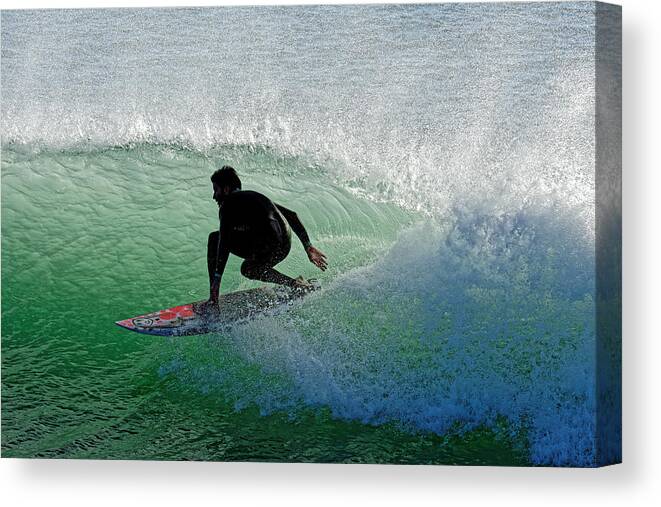 Sea Of Despair Canvas Print featuring the photograph Sea of Despair -- Surfer on a Wave in Cayucos, California by Darin Volpe