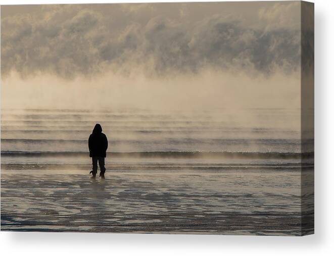 Maine Canvas Print featuring the photograph Sea Smoke Thinking Man by Colin Chase