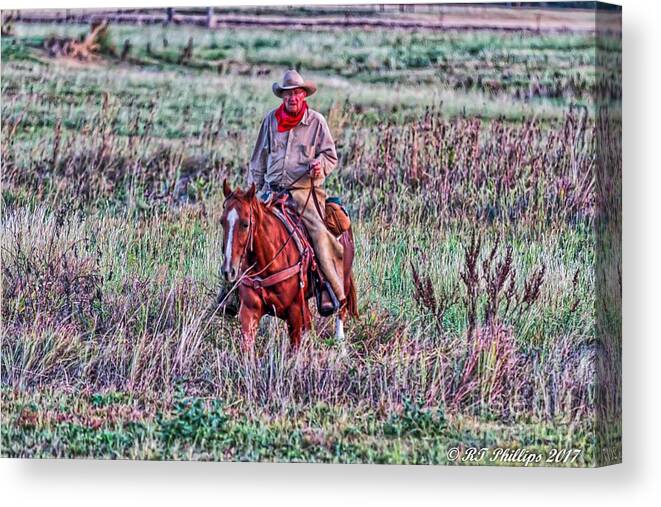 Chisholm Canvas Print featuring the photograph Seasoned Drover by RT Phillips