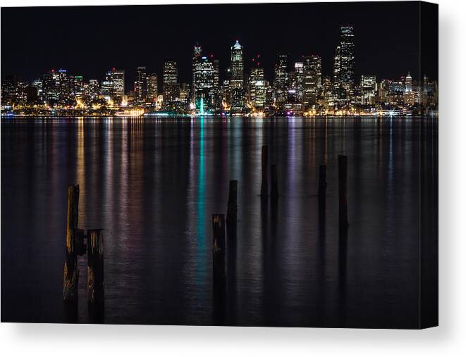 Cityscape Canvas Print featuring the photograph Seattle at Night by Ed Clark