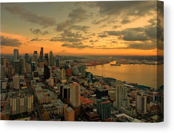 Seattle Canvas Print featuring the photograph Seattle Sunset by Dan Mihai