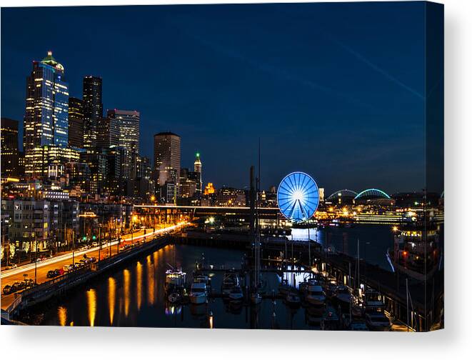 Skyscraper Canvas Print featuring the photograph Seattle Waterfront by Pelo Blanco Photo