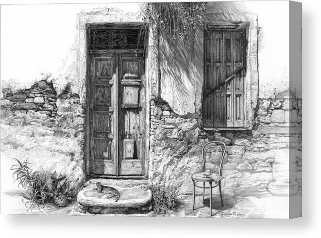Drawing Canvas Print featuring the drawing Secret of the Closed Doors by Sergey Gusarin