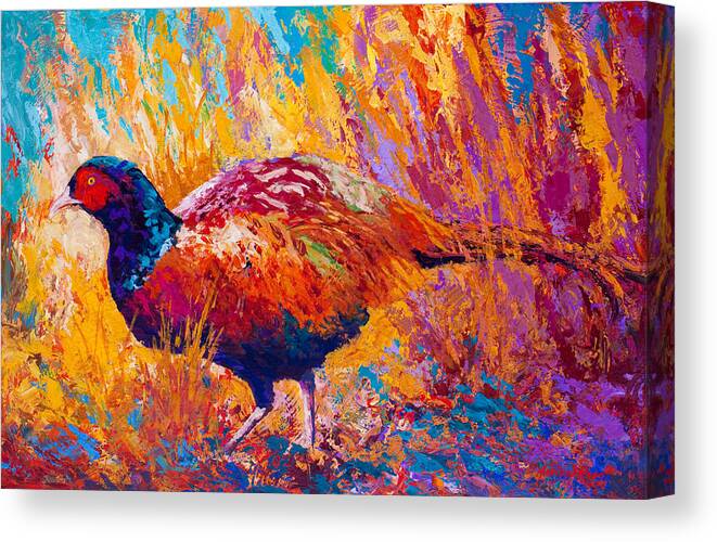 Pheasant Canvas Print featuring the painting Secrets In The Grass - Pheasant by Marion Rose