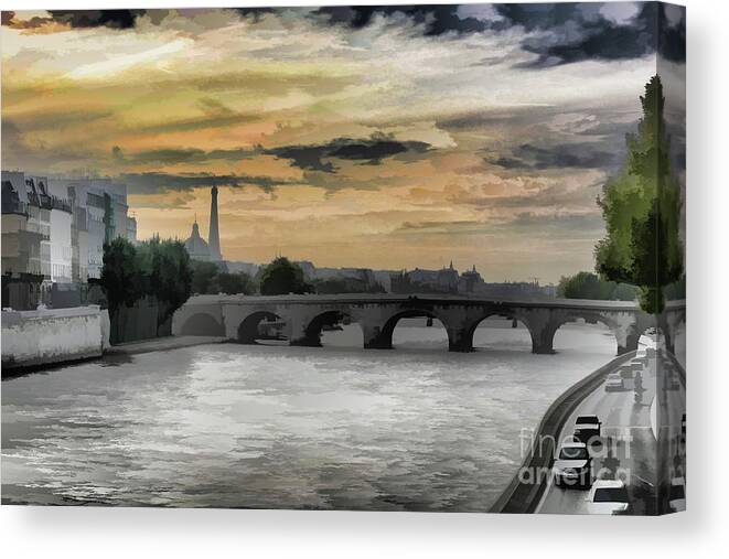The Louvre Canvas Print featuring the photograph Seine Rivver Bridge Latin Quarters Paris by Chuck Kuhn