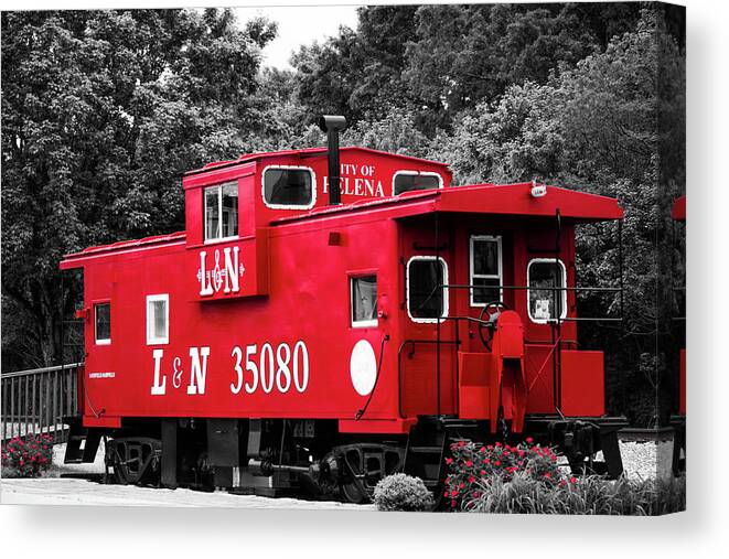 Helena Canvas Print featuring the photograph Selective Color Red Caboose by Parker Cunningham