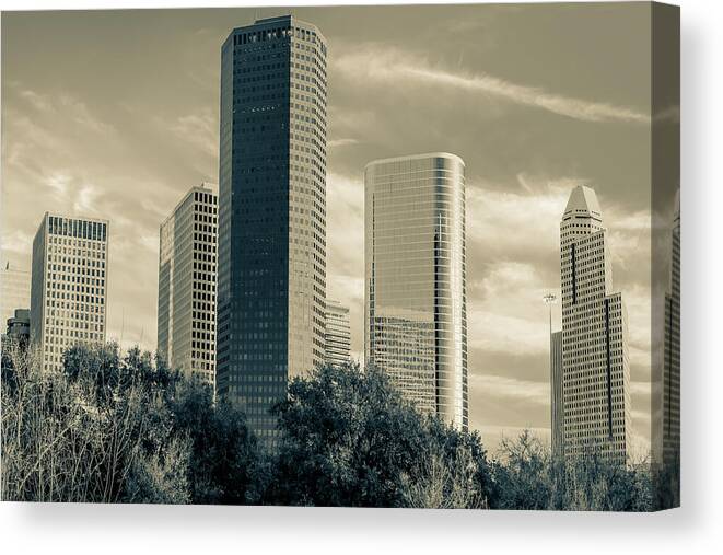 Houston Skyline Canvas Print featuring the photograph Sepia Downtown Houston Texas Skyline by Gregory Ballos