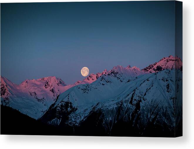 Landscape Canvas Print featuring the photograph Setting Moon Over Peaks III by Matt Swinden