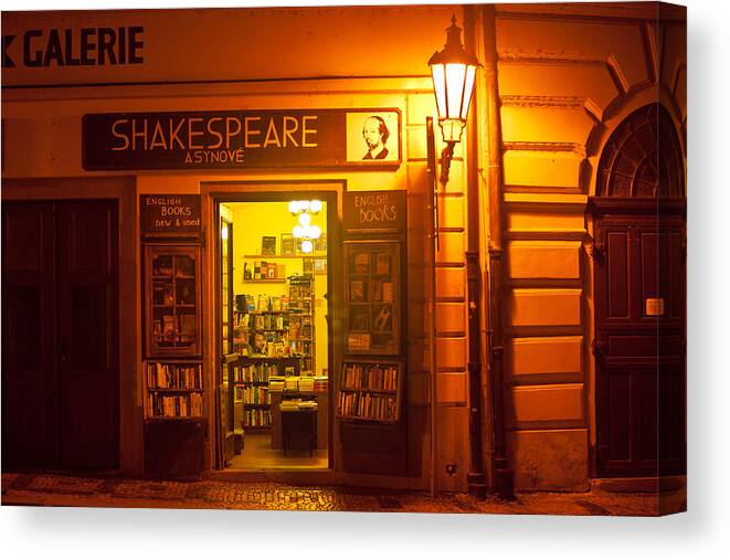 Prague Canvas Print featuring the photograph Shakespeares' Bookstore-Prague by John Galbo