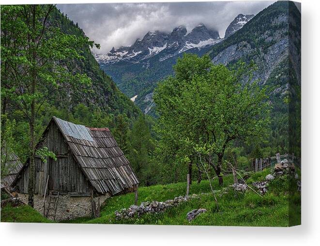 Slovenia Canvas Print featuring the photograph Shed in the Pass by Stuart Litoff