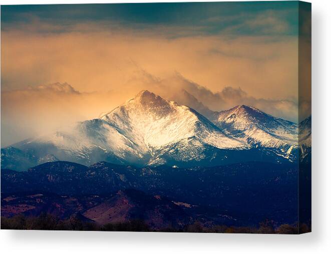 Longs Peak Canvas Print featuring the photograph She'll Be Coming Around the Mountain by James BO Insogna