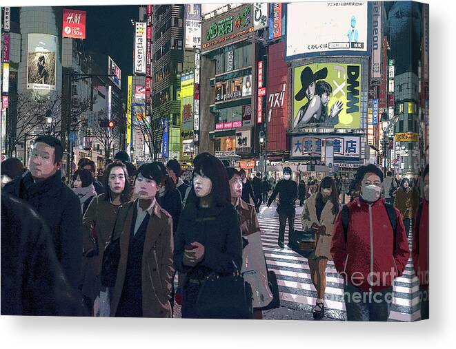 Shibuya Canvas Print featuring the photograph Shibuya Crossing, Tokyo Japan Poster 2 by Perry Rodriguez