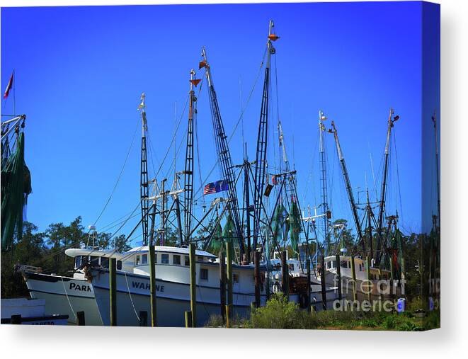 Scenic Tours Canvas Print featuring the photograph Shrimp Fleet Waiting by Skip Willits