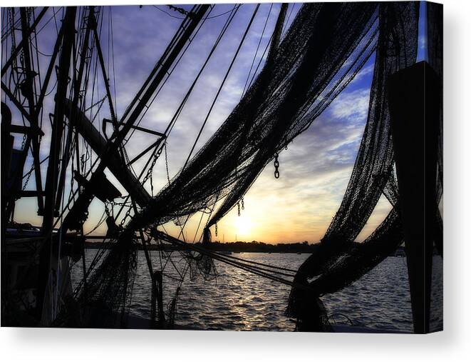 Photo Canvas Print featuring the photograph Shrimpers at Sunrise -1 by Alan Hausenflock