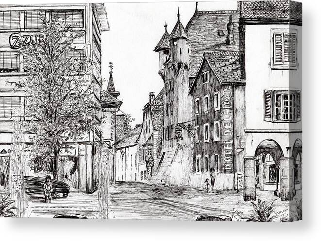 Sierre Canvas Print featuring the drawing Sierre, Switzerland by Vincent Alexander Booth