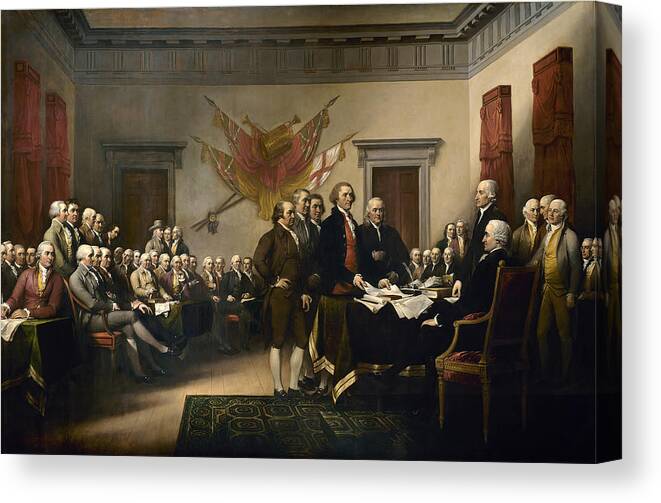 Declaration Of Independence Canvas Print featuring the painting Signing The Declaration Of Independence by War Is Hell Store