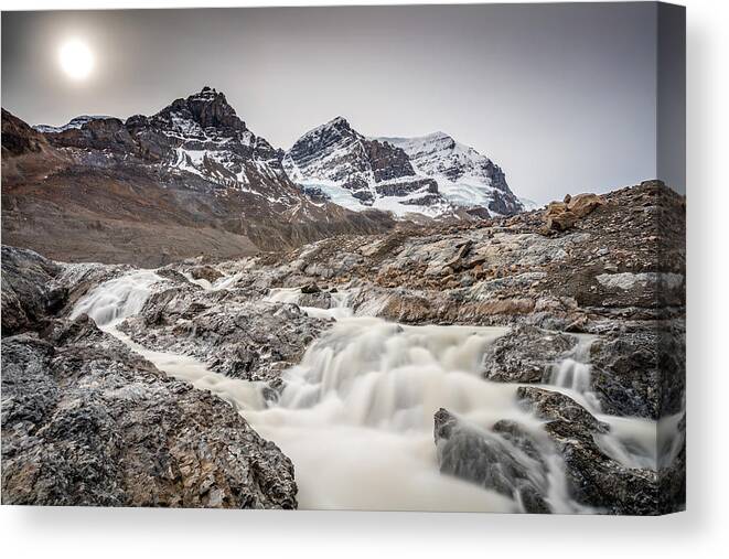 Athabasca Glacier Canvas Print featuring the photograph Silky melt water of Athabasca Glacier by Pierre Leclerc Photography