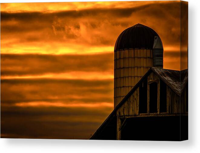 Silo Canvas Print featuring the photograph Silo Sunset by Karl Anderson