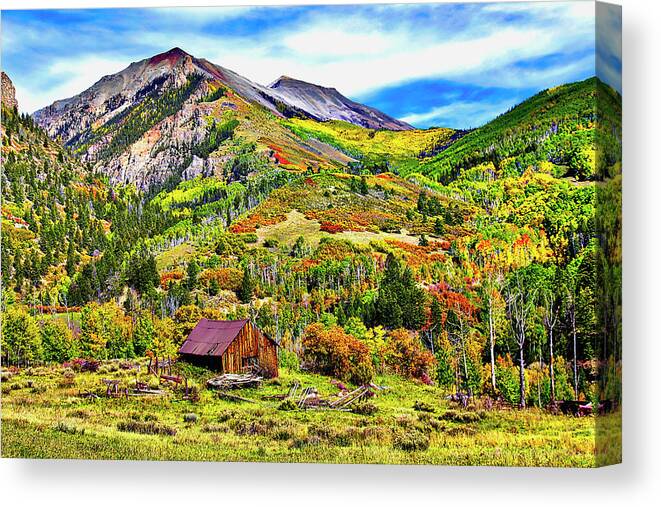 Landscape Canvas Print featuring the pyrography Silverton fall Colors Colorado by James Steele