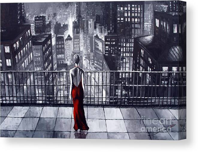Oil Canvas Print featuring the painting SinCity by Yuriy Shevchuk