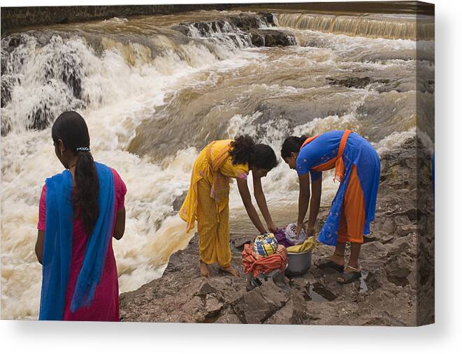 Collective Canvas Print featuring the photograph SKC 2621 A Collective Task by Sunil Kapadia